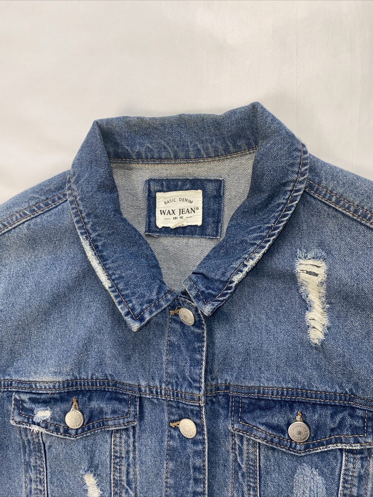 Wax Jean Basic Denim Distressed Jacket , Button u… - image 3