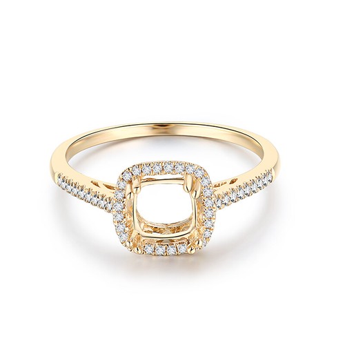 Cushion 6X6mm 0.2CT Natural Diamonds Halo Ring Solid 14K Yellow Gold Anniversary