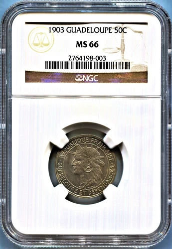 Guadeloupe - 1903 50c in NGC MS 66 