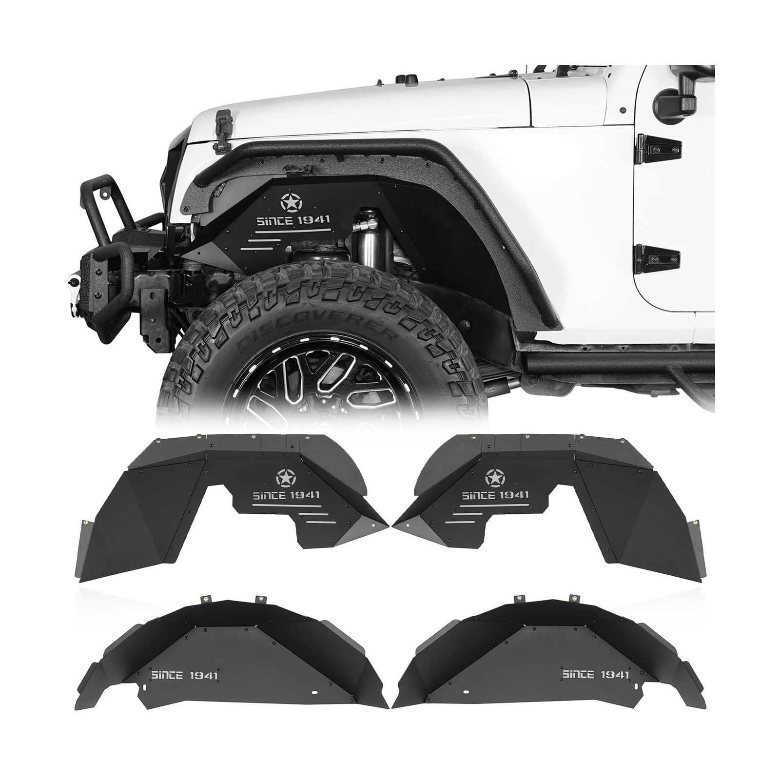 Hooke Road Aluminum JK Front and Rear Inner Fender Liners Kit for 2007-2018 J...