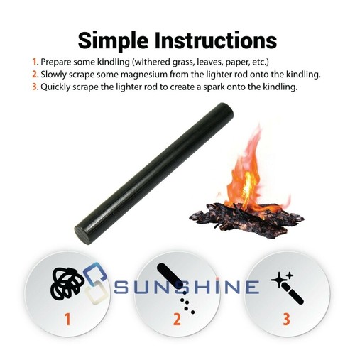 Bulks 1/2"x5'' Camping Ferrocerium Ferro Magnesium Rod Flint Sticks Fire Starter - Picture 6 of 16