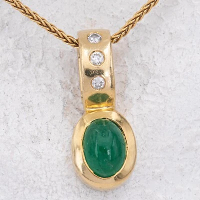19,2 mm - Vintage Clip-Anhänger Chrysopras & Diamant 0,06 ct. Gelbgold 750/18K - Bild 1 von 4