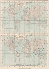 WORLD.Cotidal lines;curves of equal Magnetic variation(Admiralty chart) 1886 map
