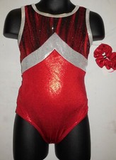 Red Glittered Velvet Foil Axis Gymnastic Leotard Acro Adt/Chld 40 retail