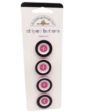Doodlebug Design 7/8" Sewing Buttons Bobby Socks Pink Black White Striped Pkg 4