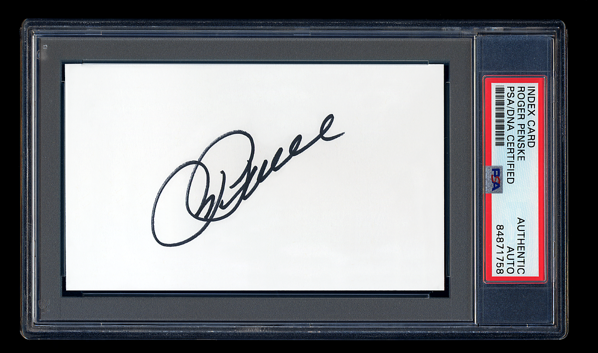 ROGER PENSKE SIGNED MINT INDEX CARD PSA/DNA AUTOGRAPHED INDY