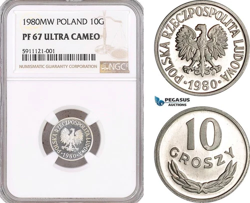 AF772, Poland, 10 Groszy 1980 MW, Warsaw, NGC PF67UC