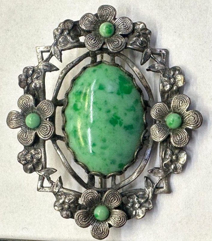 Czech Floral Medallion Peking Glass NEIGER BROTHERS Vintage Brooch