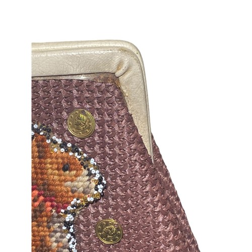 Vintage Jolles Original Needlepoint Brown Purse With Dog Motif & Gold-Tone Clasp - Picture 4 of 18