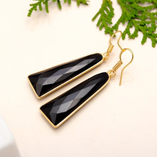 Orecchino Pietra Preziosa Onice Nero Argento Sterling 925 Gioielli Fatto a Mano - Foto 3 di 6