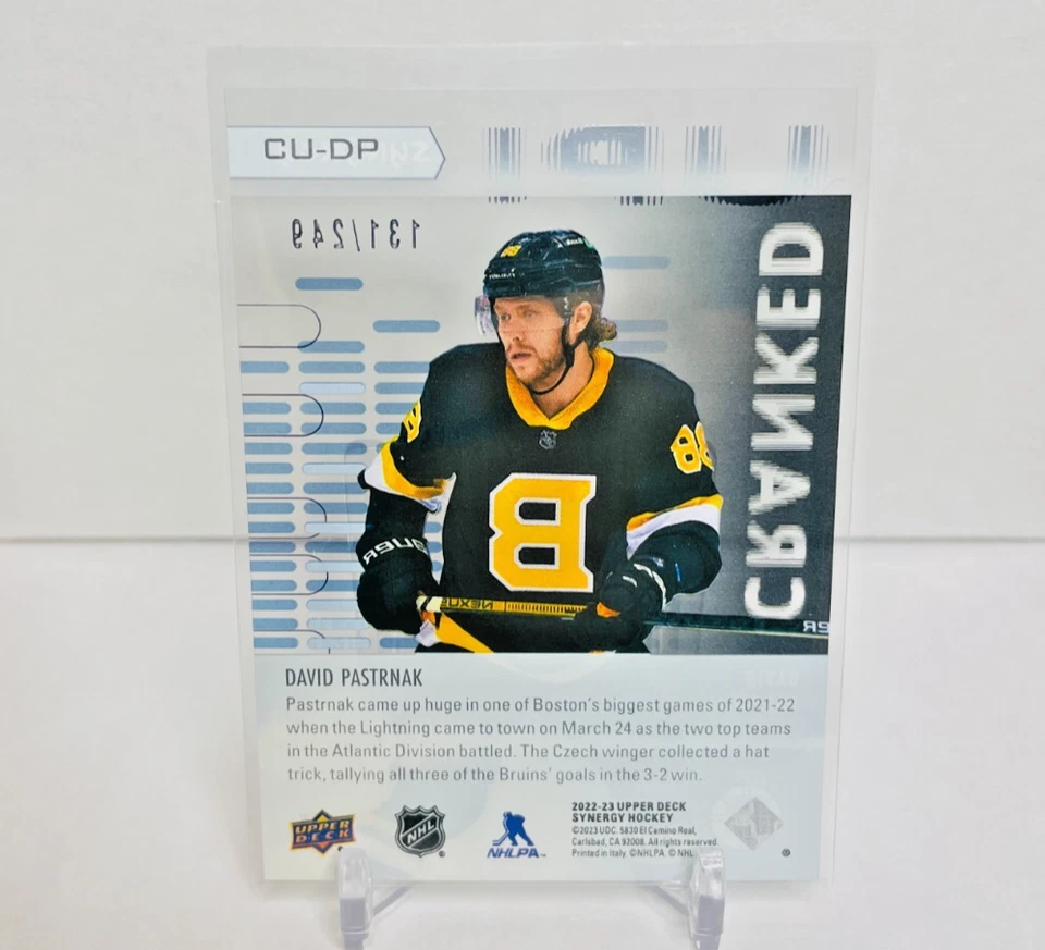 2022-23 Upper Deck Synergy Cranked Up Blue /249 David Pastrnak #CU-DP Acetate - Image 2 of 2