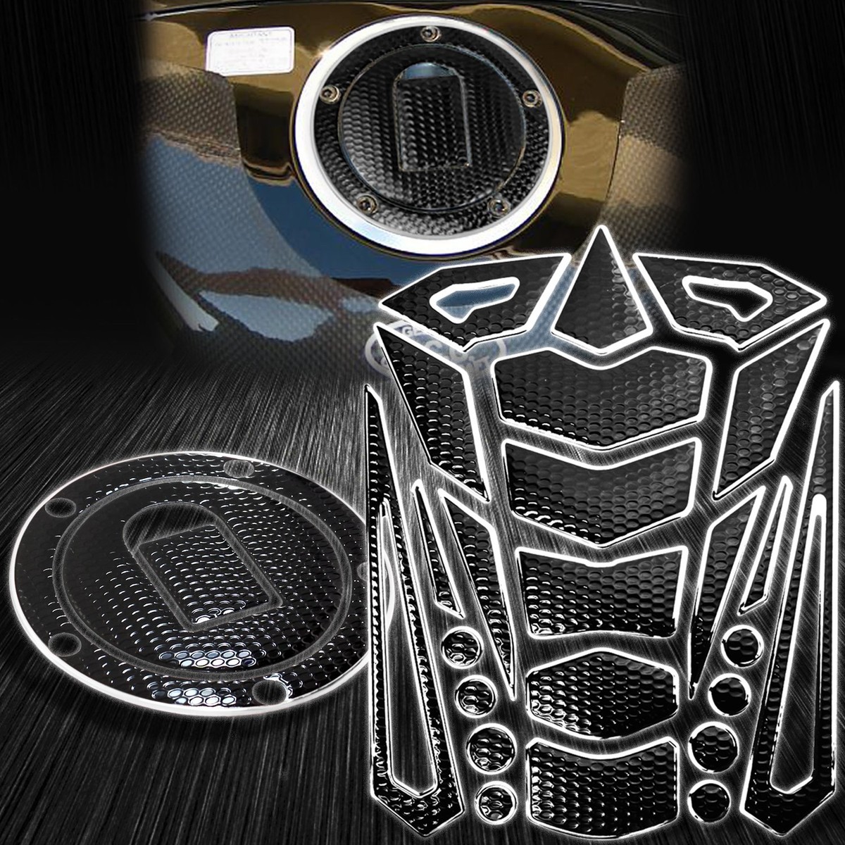 16PC Perforate Black Tank Pad+Fuel Cap Cover Kit 04-05 Ninja ZX