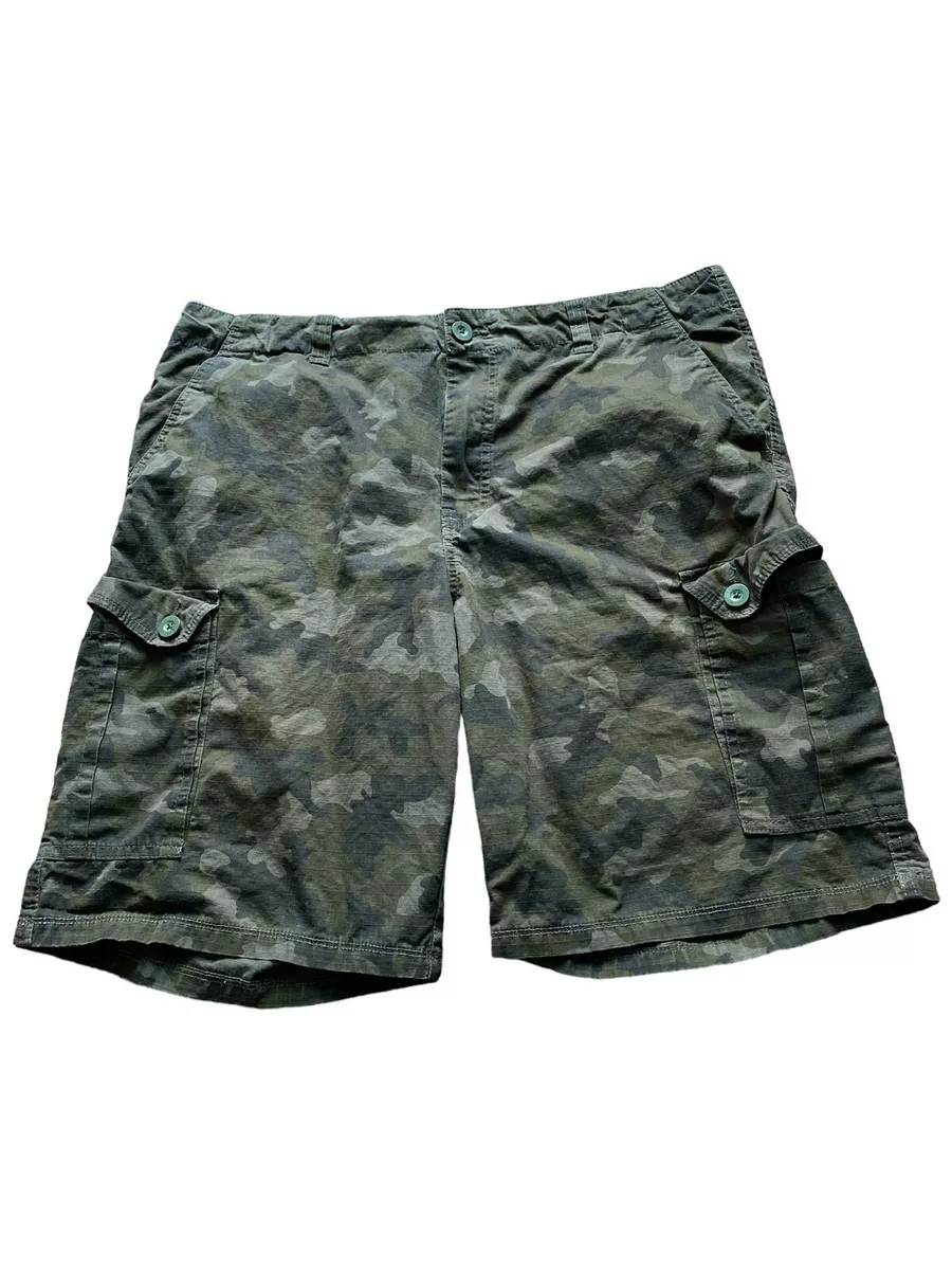 Ruff Hewn Mens Camo Flat Front Dark Wash Cargo Shorts Size 40