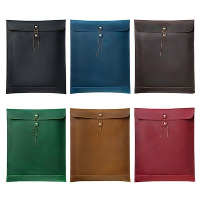 Multifunctional Document Bag with String Closure, Leather Laptop Sleeve Case