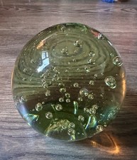 Victorian Dump Glass Paperweight, Magnum Bubble 1.4kg Green Bottle Antique