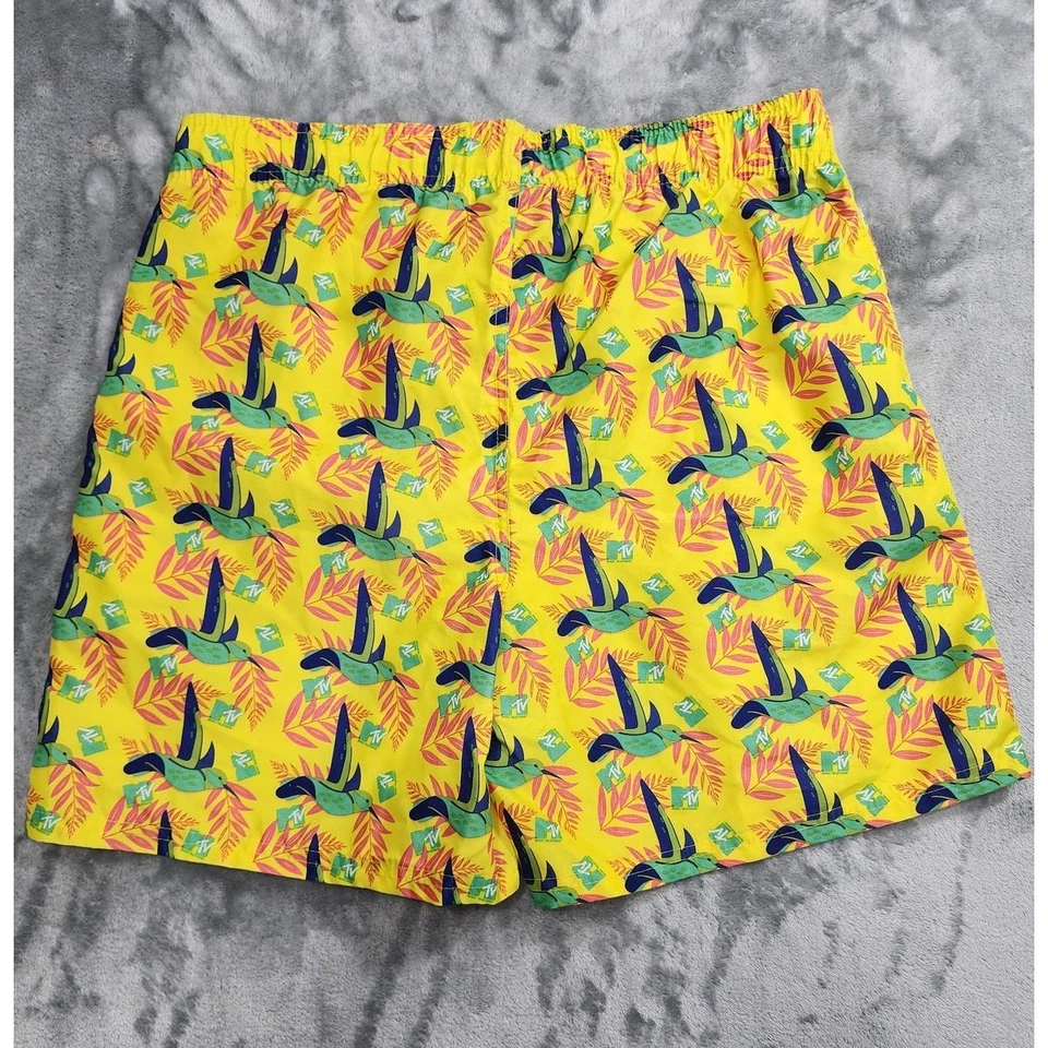 Pantalones Cortos de Tablero de Televisión Música MTV Para Hombres L Amarillo Tropical Cordón Playa Nadar Foto 3 de 4