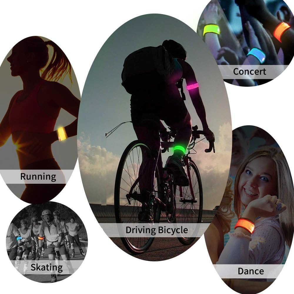 Pack of 6 LED Light up Band Slap Bracelets Night Safety Wrist Band for Cycling W