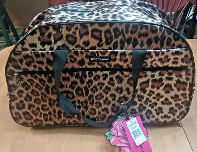 Betsey Johnson Leopard  22'' Rolling Duffle Luggage Weekender Bag Kitsch NEW $160
