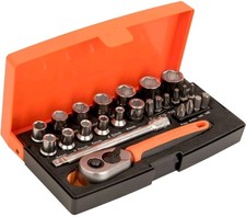 Bahco SL25 Socket Set 25 Piece 1/4" Drive + Ratchet + Extension + Case + Bits