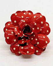 JOAN RIVERS SIGNED RED & WHITE POLKA DOTS ENAMEL FLOWER BROOCH PIN 