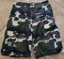 JNCO Shorts Green Camo Cargo Boys Youth Size 14 LA Unit Patches Skull 6 Pocket