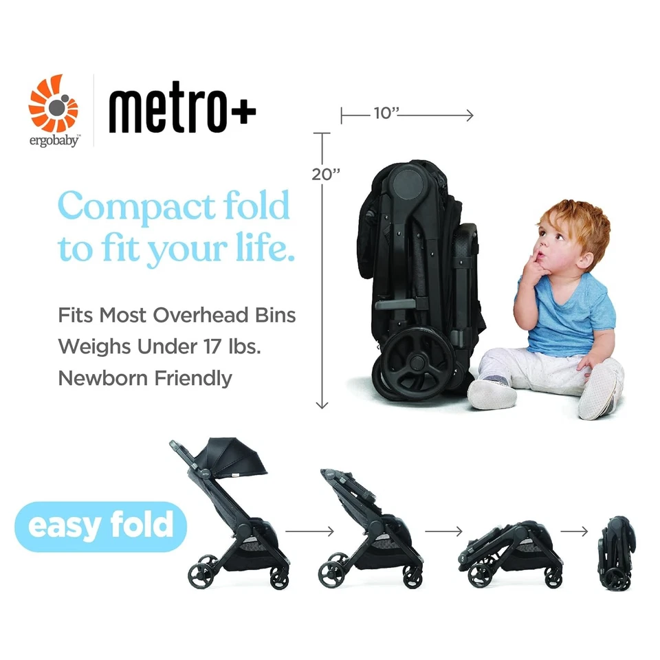Ergobaby Metro+ Compact Baby Stroller - Lightweight & Folds Down - Slate Grey - Image 4 of 4