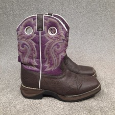 Lil Durango 8" Western Boots Kids Junior Size 5.5 M Purple Brown Leather Girls