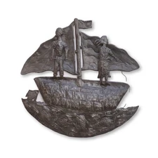Metal Couple Fishing on Boat Wall Art, Nautical Home Decor, Handmade Haitian Art