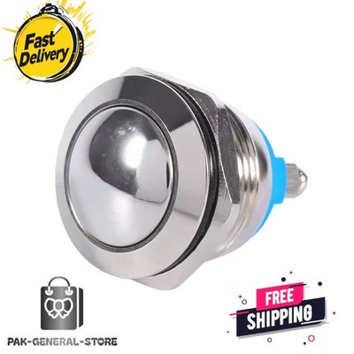 19mm 12V Auto Metall Drucktaster Hupe Momentschalter Wasserdicht Aus-Ein Silber