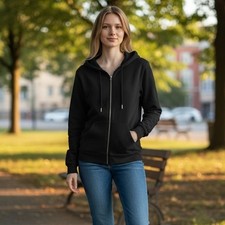 H M Neutral Black Full Zip Up Hooded Sweatshirt Large Basic Layering