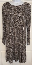 Old Navy Sz Medium L/S Animal Print Rayon Stretch Knit Pullover Swing Dress EUC