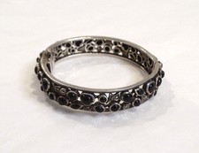 Ancien bracelet jonc ouvrant en argent 925 pavé d'onyx noir