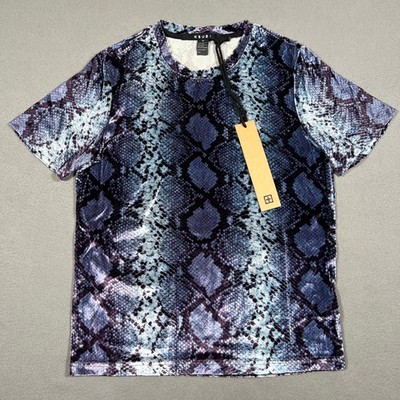 Ksubi Ponty Mython Snake Skin Print Short Sleeve Tee Top Blue XS Silk Rayon