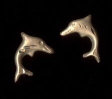New 14K Solid Yellow Gold 9mm Diamond Cut Dolphin Fish Animal Ocean Earrings lm