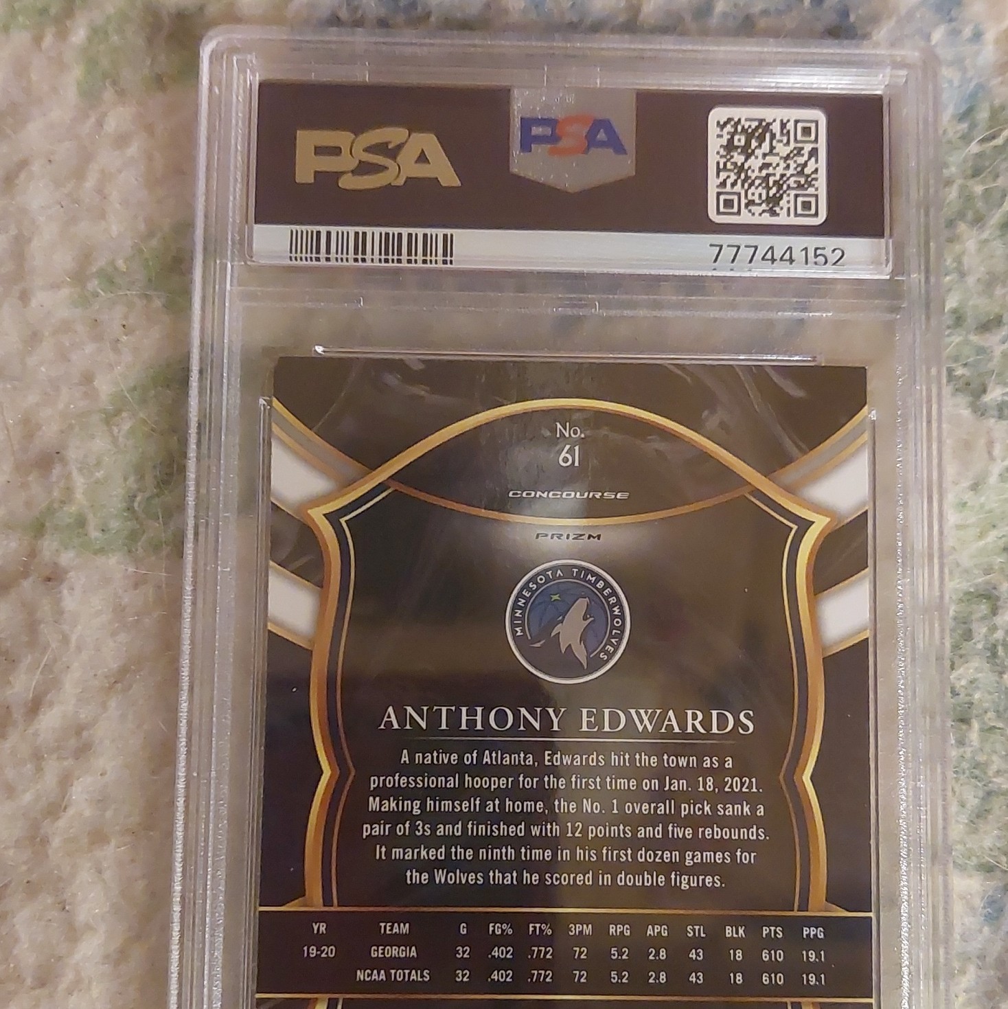 Panini Select 2020-21 Concourse Anthony Edwards #61 RWG Cracked Ice PSA 9 view 2