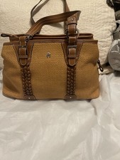 Etienne Aigner Tan  Brown Satchel Top Handle Zip Double Handles Silver Hardware