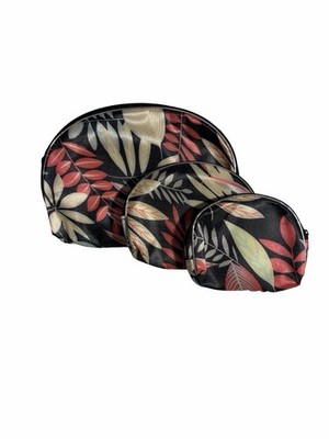 3 Cosmetic Bags In A Bag Travel Set In Tropical Leaf Pattern By Fortune 8 NWT