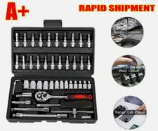 46Pcs Socket Set Car Repair Tool Ratchet Torque Wrench Kit 1/4" Drive with Box=