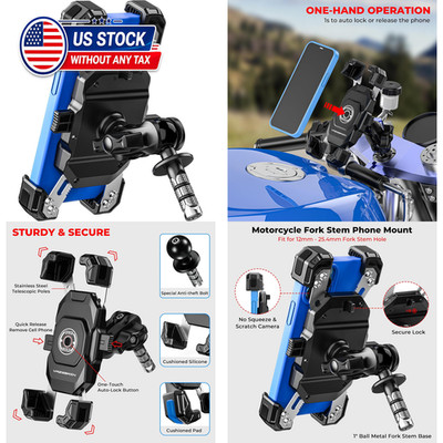 Motorcycle Fork Stem Phone Mount with Quick Lock and Safety Lock, Durable