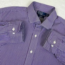Polo Ralph Lauren Shirt Mens 18 34/35 Purple Striped Regent Custom Fit Button