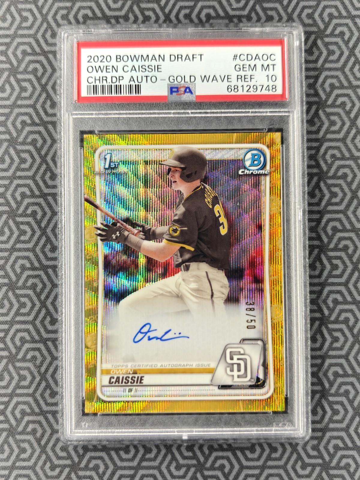 2020 Bowman Draft Owen Caissie Chrome Auto 1st Gold Wave Refractor #/50 PSA 10