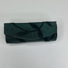 Vintage 1990s Green Vines Leaves Fabric Lipstick Case with Mirror Snap Closure