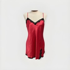 Victorias Secret Red Lingerie Slip Size Large Black Lace Chemise Baby Doll Satin