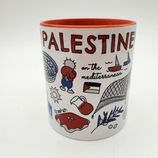 Palestine Mug with tourist places souvenir Red with blue