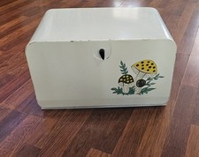 Vintage Beauty Box By Lincoln Metal Bread Box Mushroom Theme 1960's W/ Shelf