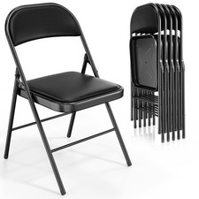 6 Pack Folding Chairs Padded Seats Metal Frame Pu Leather Capacity 350 lbs Black