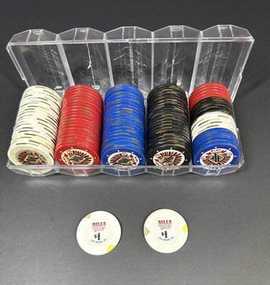 Vintage PP Pro Player Poker Chips 100 - With 2 Bill's Gamblin One Dollar Chips