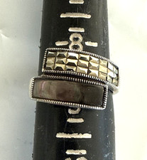 Vintage 925 Signed A Dark Abalone  Marcasite Rectangle Bypass Ring size 8.5