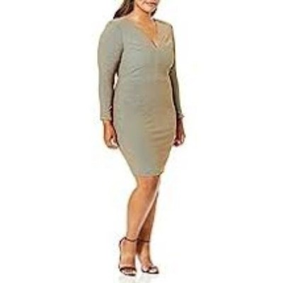 DRESS THE POPULATION Gold/Teal Plus Riley Plunge Neck Mini Dress Size 3X