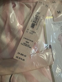 Victoria's Secret Signature Striped Satin Button Pajama Set Pink White M